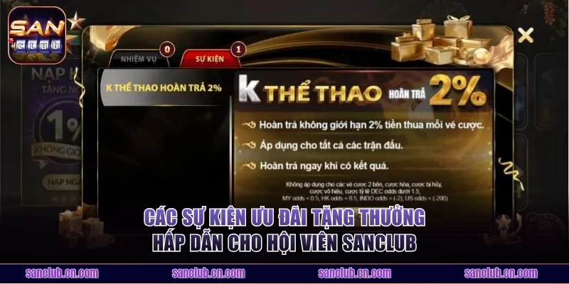 Các sự kiện ưu đãi tặng thưởng hấp dẫn cho hội viên